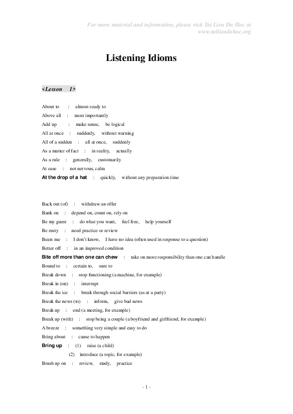 listening idiom.pdf-Thư viện tài liệu, giáo trình, bài giảng, bài tập lớn, đề thi online  môn học Anh Văn Tham Khảo  ĐH Khoa Học Tự Nhiên HCM-0