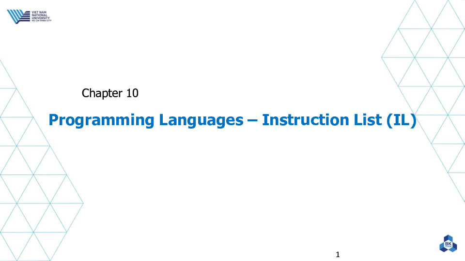 Chapter 10 - Programming Languages - Instruction List (IL).pdf-Thư viện tài liệu, giáo trình, bài giảng, bài tập lớn, đề thi online  môn học Plc (Programmable Logic Controller)  ĐH Bách Khoa HCM-0
